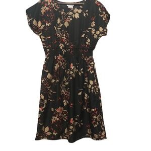 Blair Womens‎ Black Floral Smocked Waist Short Sleeve Dress Size S